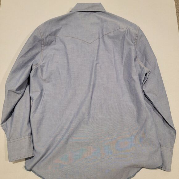 VINTAGE Wrangler Chambray Pearl Snap Button Up Mens Sz XL Western Cowboy Rodeo - Picture 2 of 9